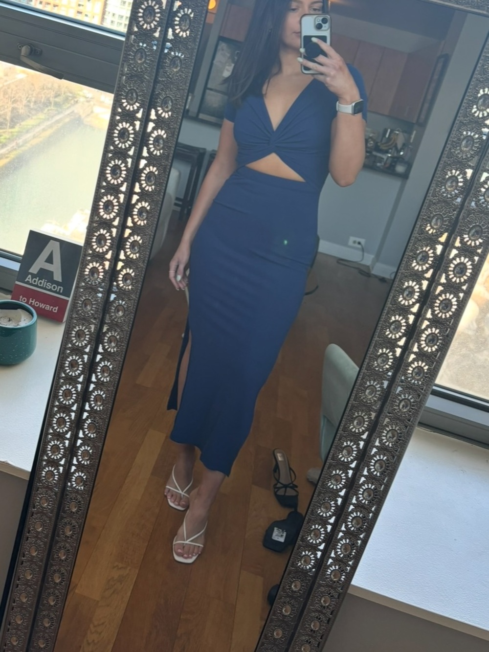 Lulu's Style Twist Navy Blue Twist Front Cutout Midi Dress